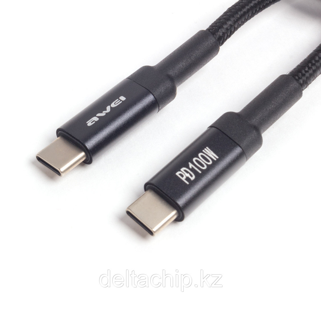 Интерфейсный кабель, Awei, Type-C to Type-C CL-117T, 100W, 5A, 1m, Чёрный