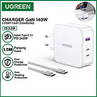 Зарядное устройство Ugreen CD289 Nexode 140W 3-Port PD GaN Fast Charger EU (White)  15339
