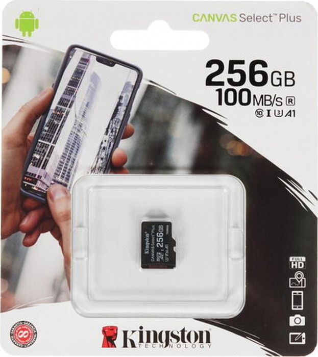 Kingston Карта памяти Kingston 256GB microSDXC Canvas Select Plus 100R A1 C10 Single Pack w/o Adapter,