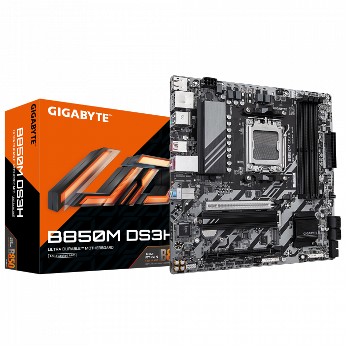 gigabyte Сист.плата Gigabyte B850M DS3H 1.0, B850, AM5, 4xDDR5, 2xPCI-E x16, M2, SATA, 2xDP, HDMI, BOX