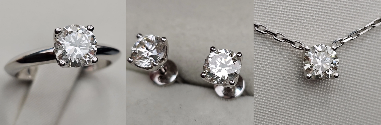 Золотой набор с бриллиантами (кол 750 1.05Сt SI2/K VG сер 1.05Ct VVS/K G,1.02Ct VS2/K G, колье 585 пр 1.00Ct VS1/N Good 45 см)