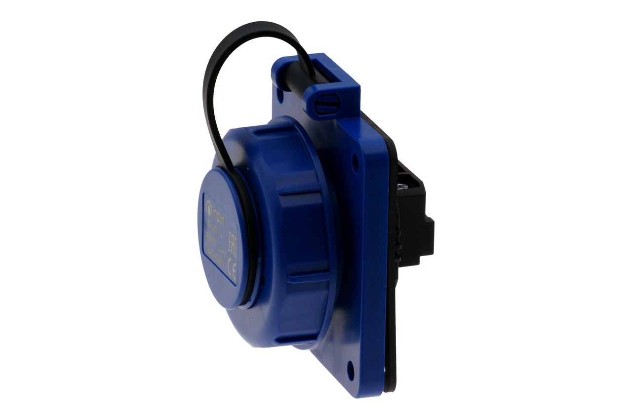 INPIN Розетка встраиваемая 16А/250V/2P+E/IP66/67 75x75 подключение сзади синяя