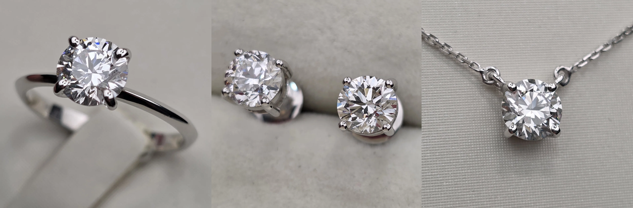 Золотой набор с лаб бриллиантами (кол 1.01Сt VS1/E Ideal сер 2.0Ct VS2/F, 0.02Ct VS1/F, колье 1.01Ct VS1/F 40-45 см
