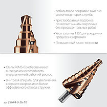 Сверло ступенчатое, ЗУБР КОБАЛЬТ 9-36 мм, 10 ступеней, винтовая проточка, серия "Профессионал" (29674-9-36-10), фото 4