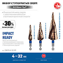 Набор ступенчатых сверл, ЗУБР КОБАЛЬТ 3 шт, 4-32 мм, винтовая проточка, серия "Профессионал" (29674-4-32-H3), фото 3