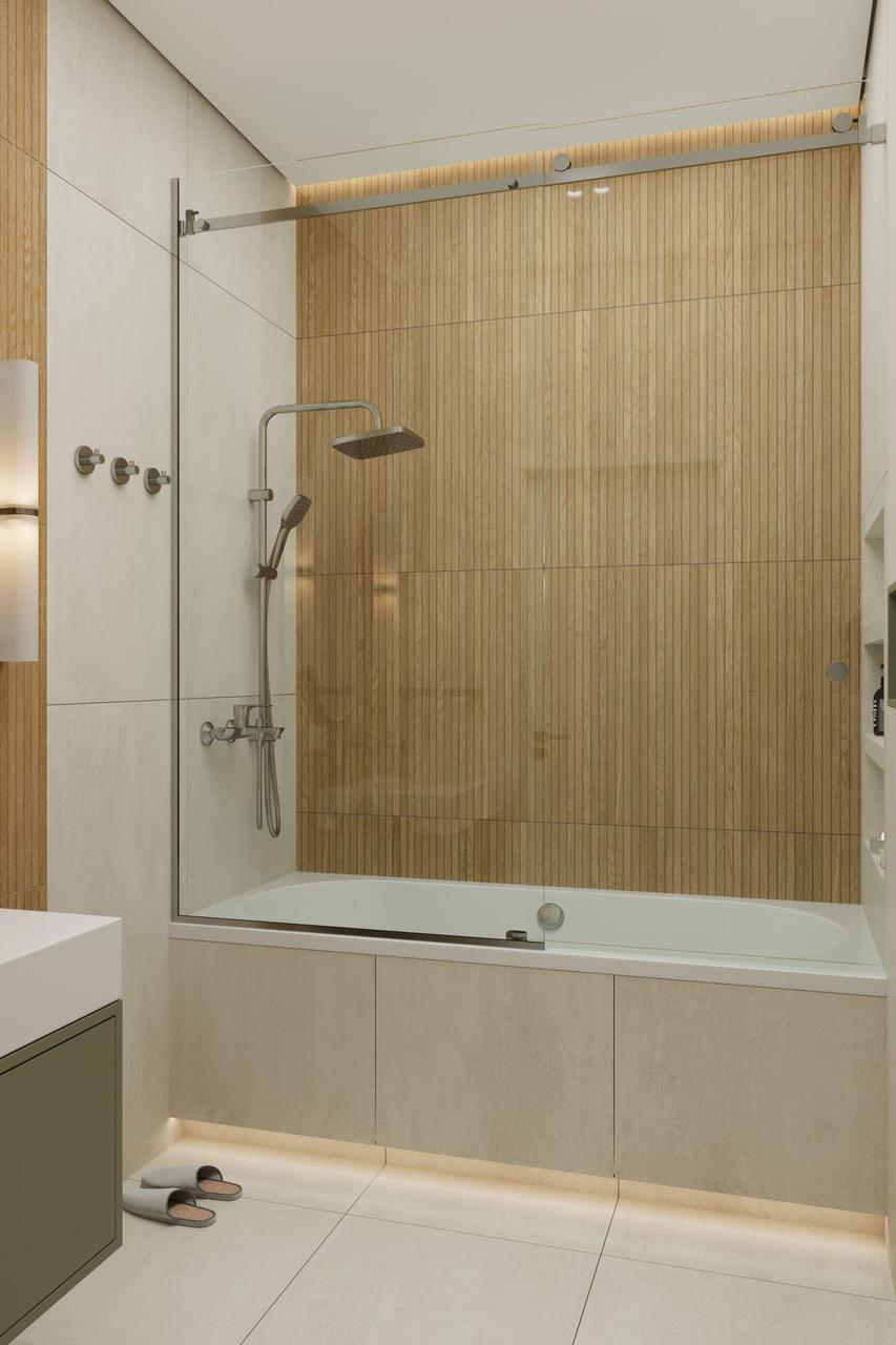 Шторка на ванну на всю длину стеклянная 1800*1500*8 мм, фото 1