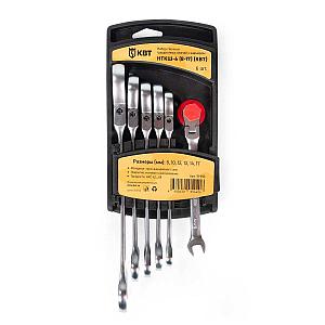 Набор гаечных комбинированных трещоточных ключей с шарниром НТКШ-6 (8-17) серия KBT-PROFESSIONAL для монтажа