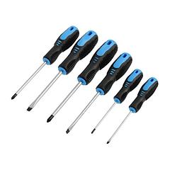 Набор отверток ТУНДРА, CrV, хром, 2К рукоятки, PH0,SL3х75 мм, PH1-2, SL5-6х100 мм, 6 шт.