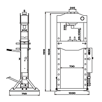Пресс гидравлический ручной/ножной 50 тонн KraftWell KRWPR50F, напольный, гаражный