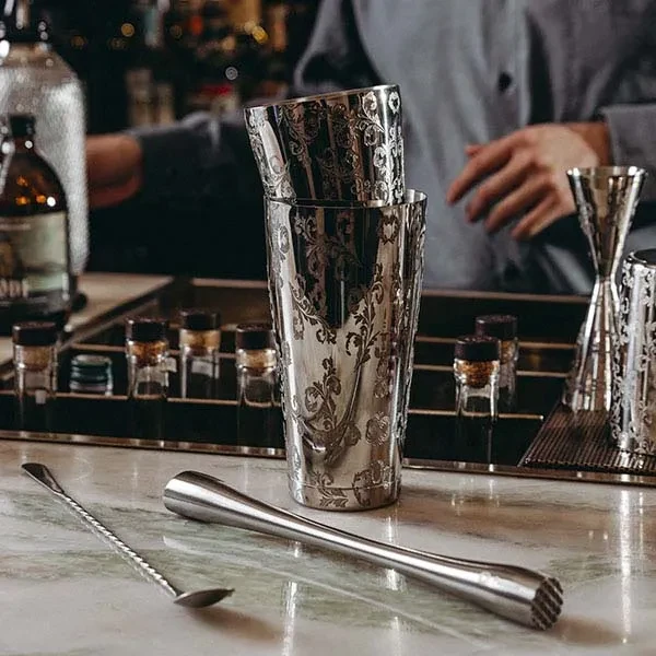 Шейкер американский «Пробар Премиум Мотиво» с орнаментом сталь нерж. 0,84л D=92,H=172мм серебрист., фото 1