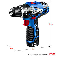 ЗУБР 12 В, 40 Н·м, 2 АКБ тип Т7 (2 А·ч), дрель-шуруповерт + LED фонарь, кейс, Профессионал (DL-121-22F), фото 2