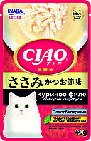 Влажный корм CIAO Pouch для кошек Куриное филе со вкусом кацуобуси с лактобактериями, паучи 40г