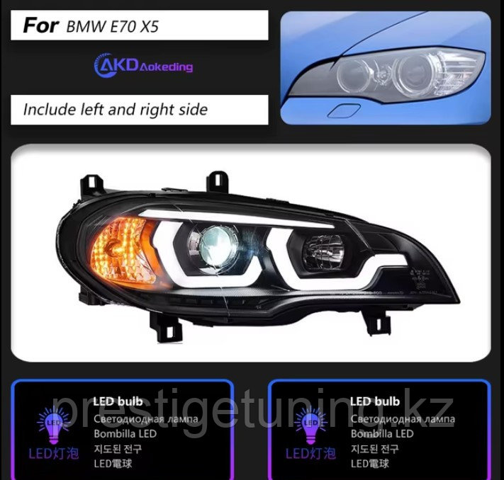 Передние фары на BMW X5 (E70) 2006-10 дизайн 2021