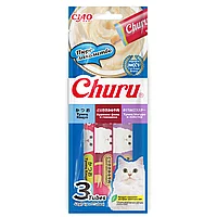 INABA Лакомство-пюре CIAO Churu ассорти пюре для кошек: тунец Кацуо, куриное филе и говядина, тунец Магуро и лобстер 14г * 3шт