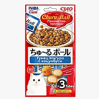 Лакомство-топпинг CIAO Churu Ball для кошек шарики с кремовой начинкой Тунец Магуро с кацуобуси 10г * 3шт