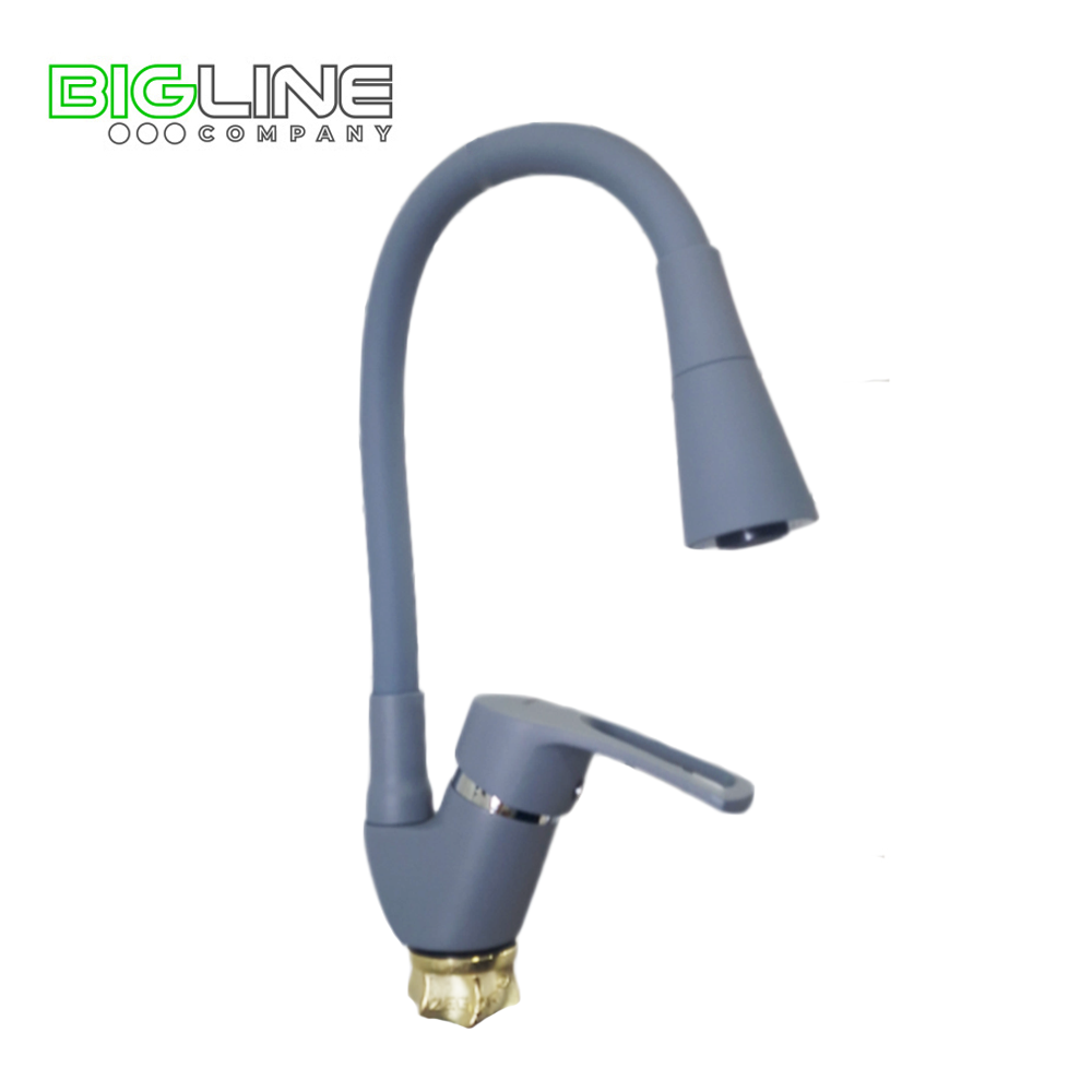 Смеситель ZEGOR YUB4-G181-GY одноручный для кухни с высоким гибким изливом,гайка ,серый (10)