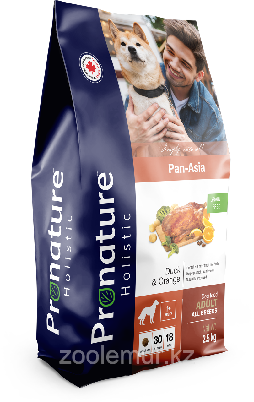 Pronature Holistic Holistic Pan-Asia GRAIN FREE УТКА с апельсинами для взрослых собак, 2,5 кг