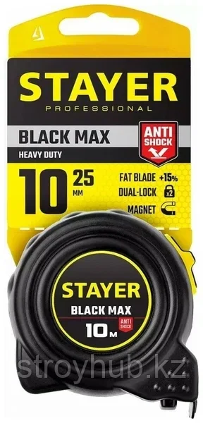 РУЛЕТКА STAYER BLACKMAX 10М/25ММ 2ФИКСАТОРА РЕЗИН.КОРПУС