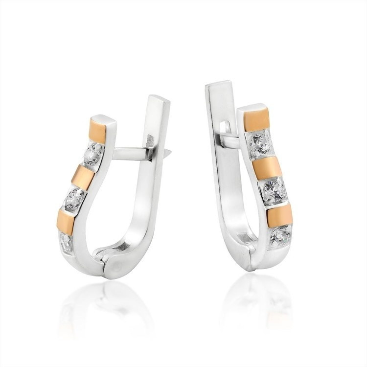 Серьги Yuriv С356 вес 2.8 г серебро, золото, фианит, фото 1
