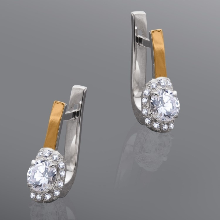 Серьги Yuriv С239 вес 3.7 г серебро, золото, фианит, фото 1