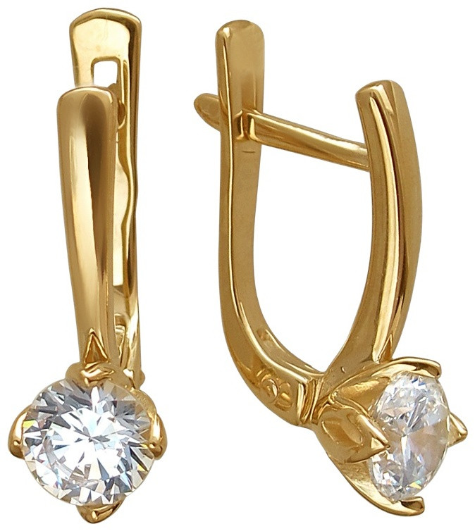 Серьги Эстет 01С138528 вес 3.18 г золото, фианит, фото 1