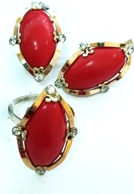 Yuriv КС216 коралл вес 14.5 г серебро, золото, коралл имитация, фианит, фото 1