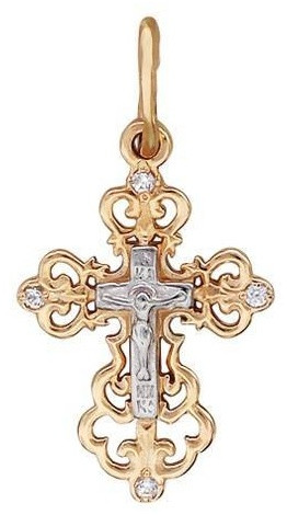 Крестик ЭСТЕТ 01Р110768 вес 0.98 г золото, фианит, фото 1