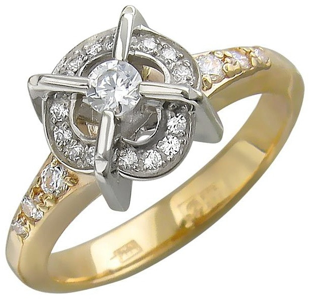 Кольцо ЭСТЕТ 01К166543Ж размер 18 вес 4.92 г золото, фианит, фото 1