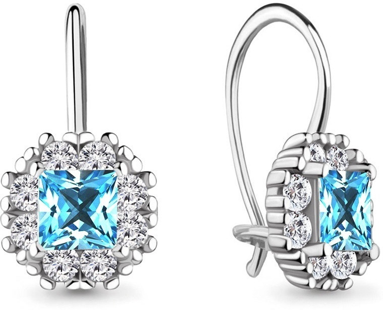 Серьги AQUAMARINE 17148820 вес 1.5 г серебро, стекло, фианит, фото 1