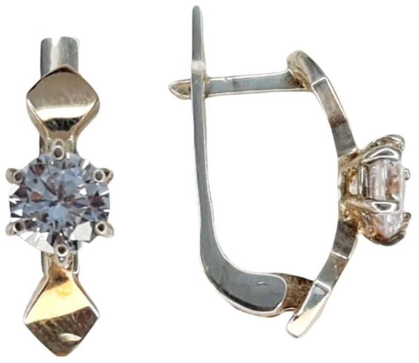 Серьги Yuriv с115б вес 3.9 г серебро, золото, фианит