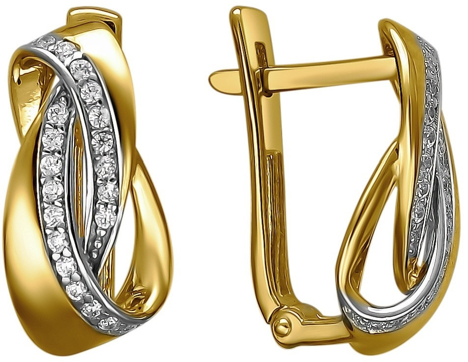 Серьги ЭСТЕТ 01С1312589Р вес 2.9 г золото, фианит, фото 1