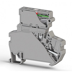 Клеммник пруж.б/зажим. (Push in) с держ.пред.(5х20) с инд. 220VAC, 4 мм.кв. (серый); PYK 4SLD 220VAC