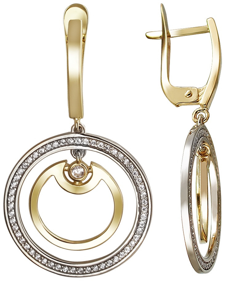 Серьги Эстет З01С168126Э вес 7.73 г золото, фианит, фото 1