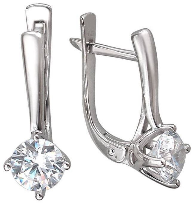 Серьги Эстет З01С128529Э вес 3.49 г золото, фианит, фото 1