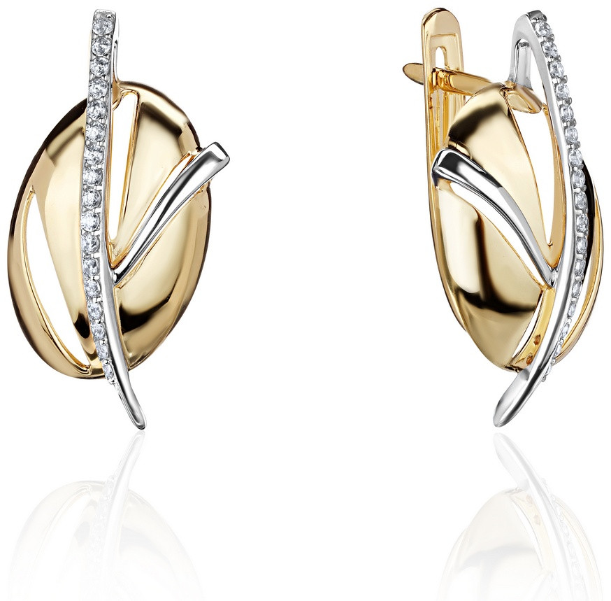 Серьги Эстет З01С1314981РЭ вес 3.66 г золото, фианит, фото 1