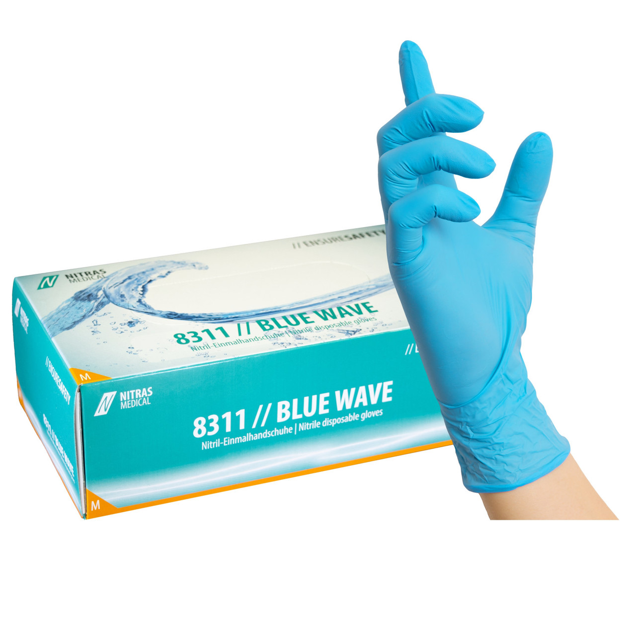 NITRAS 8311 BLUE WAVE, нитриловые одноразовые перчатки, синие, без пудры, нестерильные, 100 шт
