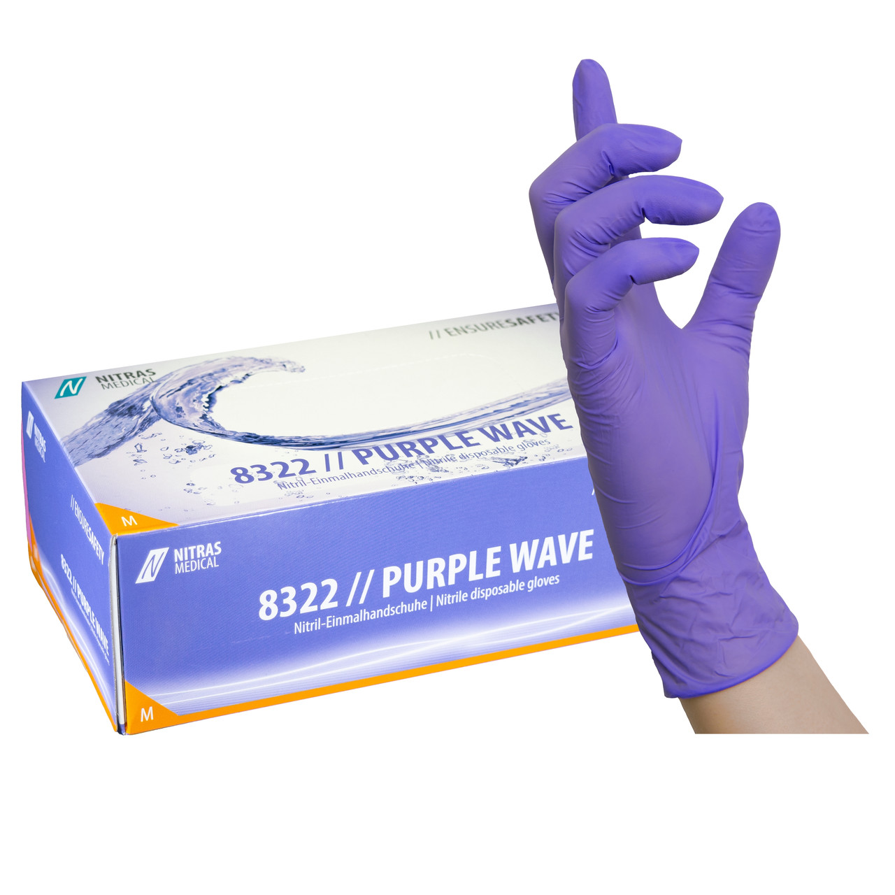 NITRAS 8322 PURPLE WAVE, нитриловые одноразовые перчатки, фиолетовые, без пудры, нестерильные, 100 шт