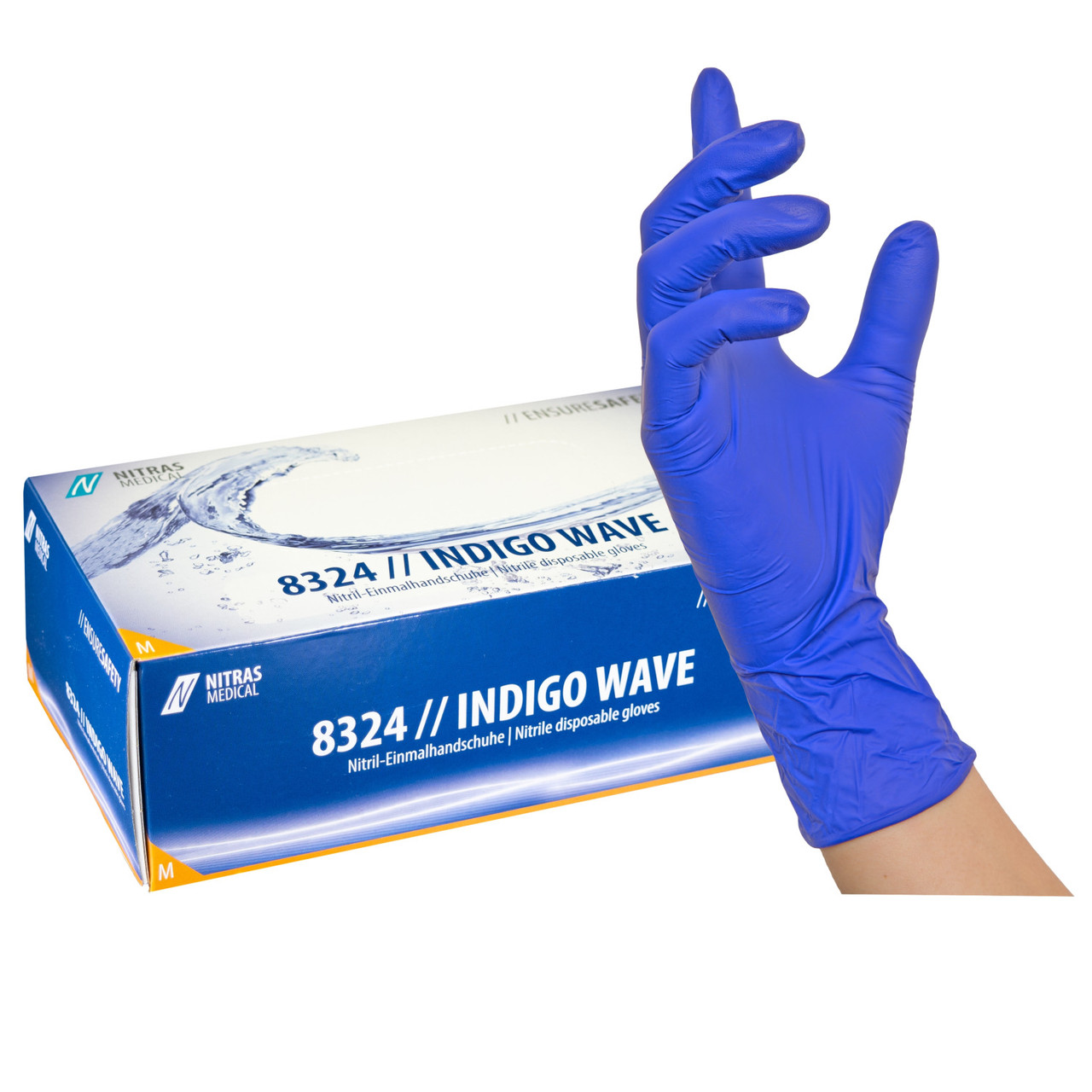 NITRAS 8324 INDIGO WAVE, нитриловые одноразовые перчатки, темно-синие, без пудры, нестерильные, 100 шт