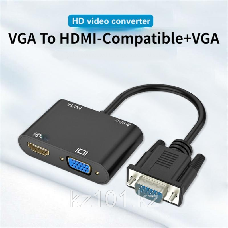 DOD Адаптер VGA to HDMI+VGA с аудио