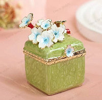 Ювелирная шкатулка зеленая под кольцо, серьги, кулон декоративная метал, эмаль, стразы экслюзив класса Люкс