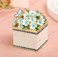 Ювелирная шкатулка бежевая под кольцо, серьги, кулон декоративная метал, эмаль, стразы экслюзив класса Люкс