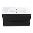Комплект Тумба Милано 100 черная подвесная с белым умывальником Amelia 100 K-98.44 (19)-White, фото 4