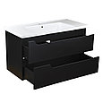 Комплект Тумба Милано 100 черная подвесная с белым умывальником Amelia 100 K-98.44 (19)-White, фото 3