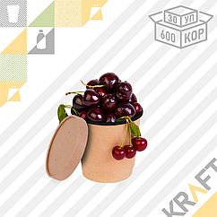OSQ Round Bowl 500 BLACK WOOD, Круглый контейнер ЧЕРНЫЙ с крафт крышкой для супов (30/600) (4990)