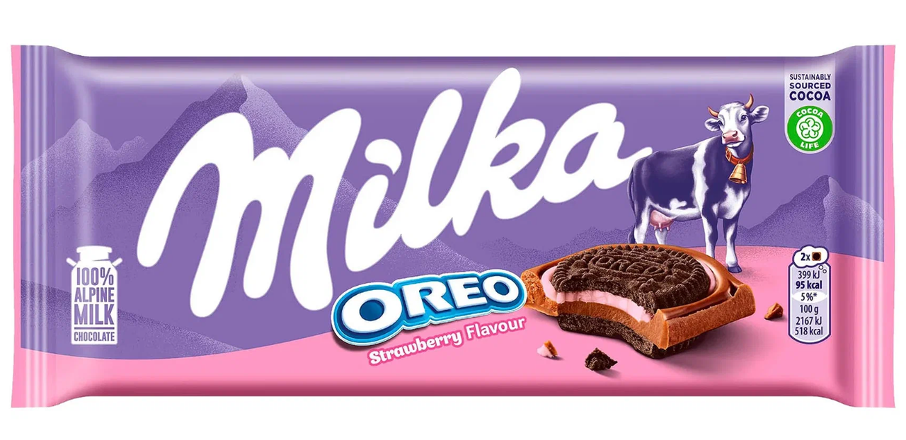 Milka Oreo Sandwich Strawberry 92гр (16шт-упак) ЕВРОПА