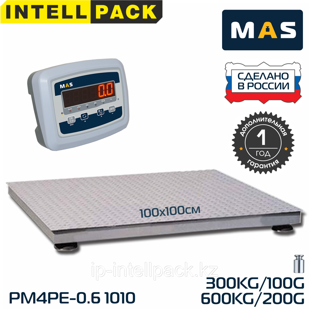 Весы платформенные MAS PM4PЕ-0.6 1010 весовая платформа 1000*1000 с индикатором для склада грузовая до 600кг - фото 1 - id-p111369797
