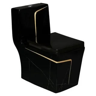 Литой Унитаз (крышка полипропилен)  Черный Мрамор & Золото