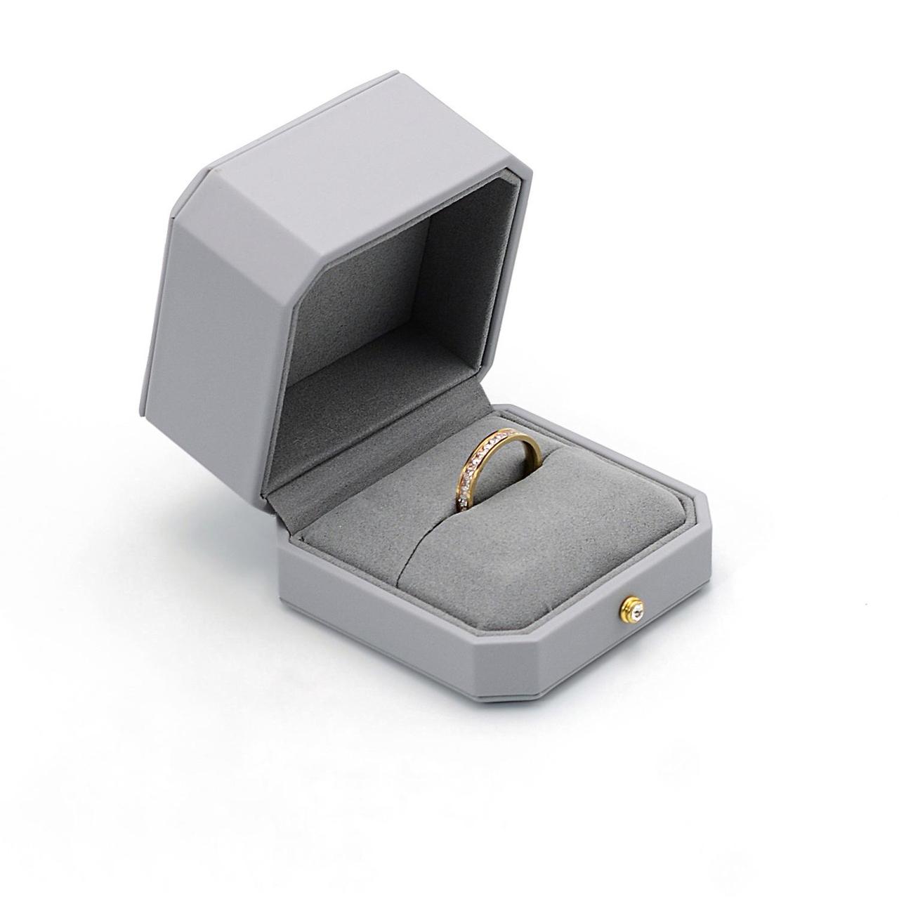 Ювелирная шкатулка под кольцо декоративная серая эко кожа, фото 1