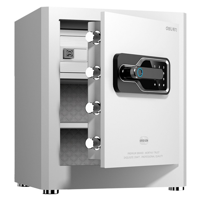Сейф DELI "AE130" биометрический + электронный замок + ключ, 380х320х450 мм, 21,9 кг, белый, фото 1