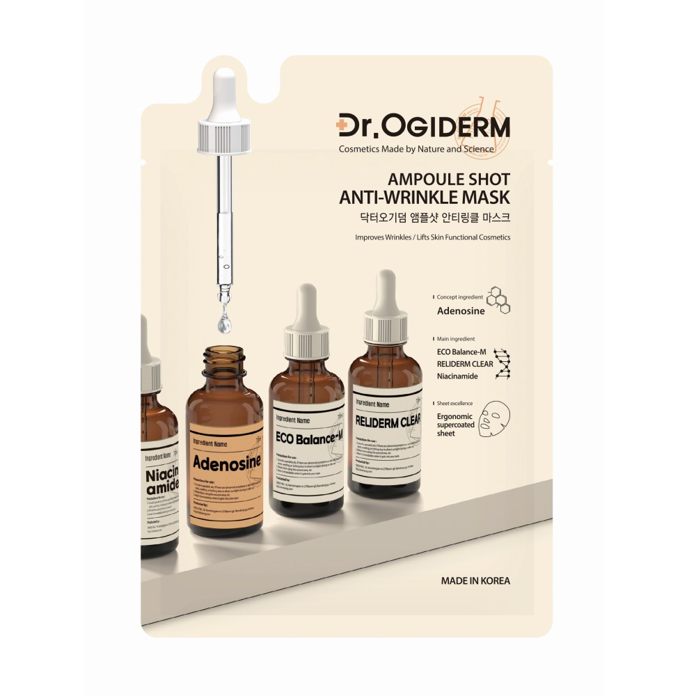 Маска для лица Dr Ogiderm Ampoule Shot Adenosine Anti-Wrinkle Mask Против морщин с Аденозином 30 мл, фото 1